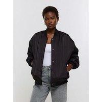 River Island Womens Bomber Jacket Black Front Pockets Buttons Outerwear Top