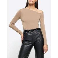 River Island Fitted Off Shoulder Top - Brown