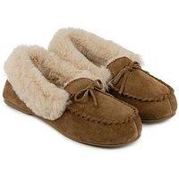 Totes Isotoner Real Suede Fur Lined Moccasin - Brown