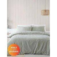 Catherine Lansfield Brushed 100% Cotton Stripe Green Duvet Set