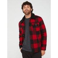 Brave Soul Checked Borg Collar Jacket - Red