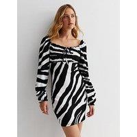 New Look Black Zebra Print Crinkle Jersey Square Neck Long Sleeve Mini Dress