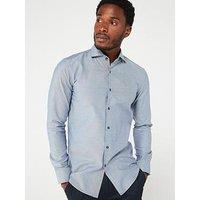 Boss Hank Spread Collar Slim Fit Long Sleeve Shirt - Navy