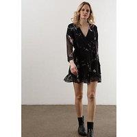 Religion Long Sleeve Ruffle Hem Mini Dress - Black