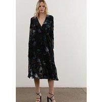Religion Velvet Floral Midi Wrap Dress - Black