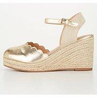 V By Very Wide Fit Scalloped Edge Close Toe Wedge - Gold