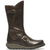 Fly London Mes 2 Leather Buckle Detail Calf Boots - Dark Brown