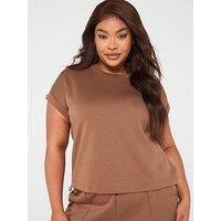 V By Very Curve Tie Waist Turn Up Cuff Top - Brown