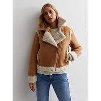 New Look Tan Faux Shearling Cropped Aviator Jacket