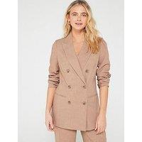 V By Very Longline Double Breasted Blazer - Brown