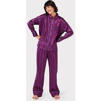 Chelsea Peers Satin Stripe Long Pyjama Set - Purple