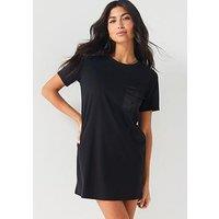 V By Very Satin Pocket Tshirt Dress - Black