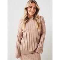 V By Very X Hattie Bourn Ribbed Knit Jumper Co-Ord - Beige