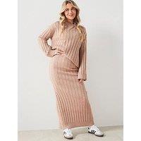 V By Very X Hattie Bourn Ribbed Knit Midi Skirt Co-Ord - Beige