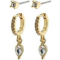 Pilgrim Elza Crystal Earrings 2-In-1 Set Gold-Plated