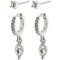 Pilgrim Elza Crystal Earrings 2-In-1 Set Silver-Plated