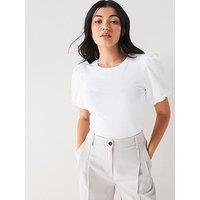 V By Very Woven Puff Sleeve Top - White