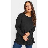 Yours Long Sleeve Rib Swing Top. Black