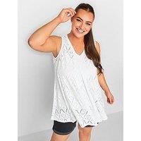 Yours Broderie Pleat Vest - White