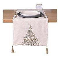 Very Home Christmas & Table Runner With Embroidered & Tree - Natural/Gold