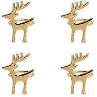 Very Home Set Of 4 Christmas Reindeer Napkin Rings - Gold