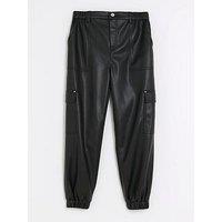 River Island Girls Faux Leather Cargo Trousers - Black