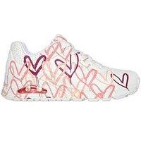 Skechers Uno Goldcrown Graffiti Heart Lace Up Fashion Trainers - White