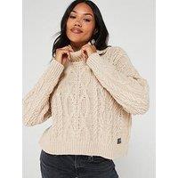 Superdry Cable Knit Polo Neck Jumper - Beige