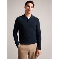 Ted Baker Morar Long Sleeve T-Stitch Knitted Polo Shirt - Navy