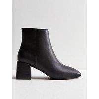 New Look Black Leather-Look Low Block Heel Boots