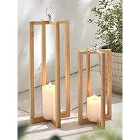 Very Home Pair Of Wooden Lanterns (56Cm/40Cm)