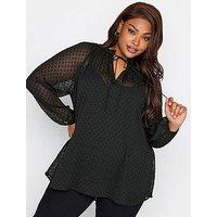 Yours Tie Neck Chiffon Top Black Dobby