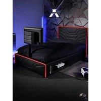 X Rocker Oracle Neo Fibre Esport Upholstered Double Tv Bed Frame With Led Lights - Fits Up To 55 Inch Tv