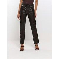 River Island Pu Straight Fitted Trouser - Brown
