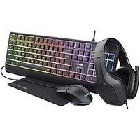 Trust Gxt 792 Quadrox 4-In-1 Gaming Bundle - Gaming Headset, Light Up Keyboard & Mouse, Mousepad - Black