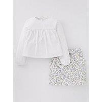 V By Very Girls 2 Piece Broderie Top And Printed Skirt Set - Multi