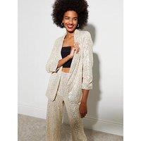 New Look Gold Sequin Ruched Sleeve Blazer
