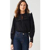 V By Very Broidery Insert Dobby Blouse - Black