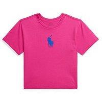 Ralph Lauren Girls Large Pony T-Shirt - Bright Pink W/ Blue
