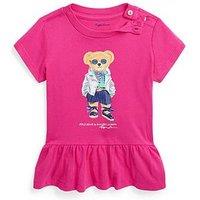 Ralph Lauren Baby Girls Bear Peplum Hem T-Shirt - Bright Pink