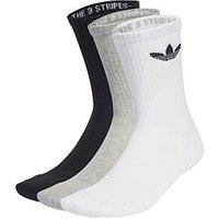 Adidas Originals Unisex 3 Pack Trefoil Crew Cushioned Socks - White/Grey/Black