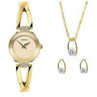 Sekonda Womens Gold Alloy Semi-Bangle With Champagne Dial Analogue Watch And Matching Gold Pendant And Earrings Gift Set