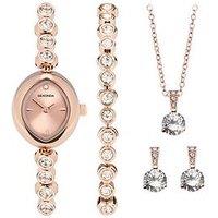 Sekonda Womens Rose Gold Alloy Bracelet With Rose Dial Analogue Watch And Matching Rose Gold Pendant And Earrings Gift Set