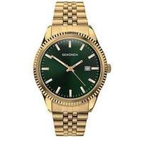 Sekonda Mens Classic King Gold Stainless Steel Bracelet With Green Dial Analogue Watch