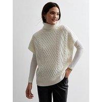 New Look Off White Cable Knit Roll Neck Jumper