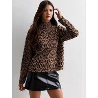 New Look Brown Animal Print Knit High Neck Jumper