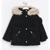 River Island Mini Mini Girl Velvet Look Hooded Jacket - Black