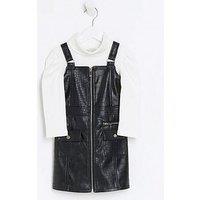 River Island Mini Mini Girls Faux Leather Pinafore Dress - Black