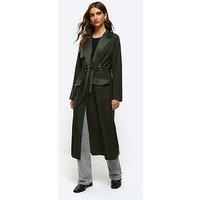 River Island Womens Duster Coat Khaki Satin Belted Longline Casual Outerwear