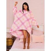 Jim Jam The Label Check Fleece Hooded Poncho - Pink